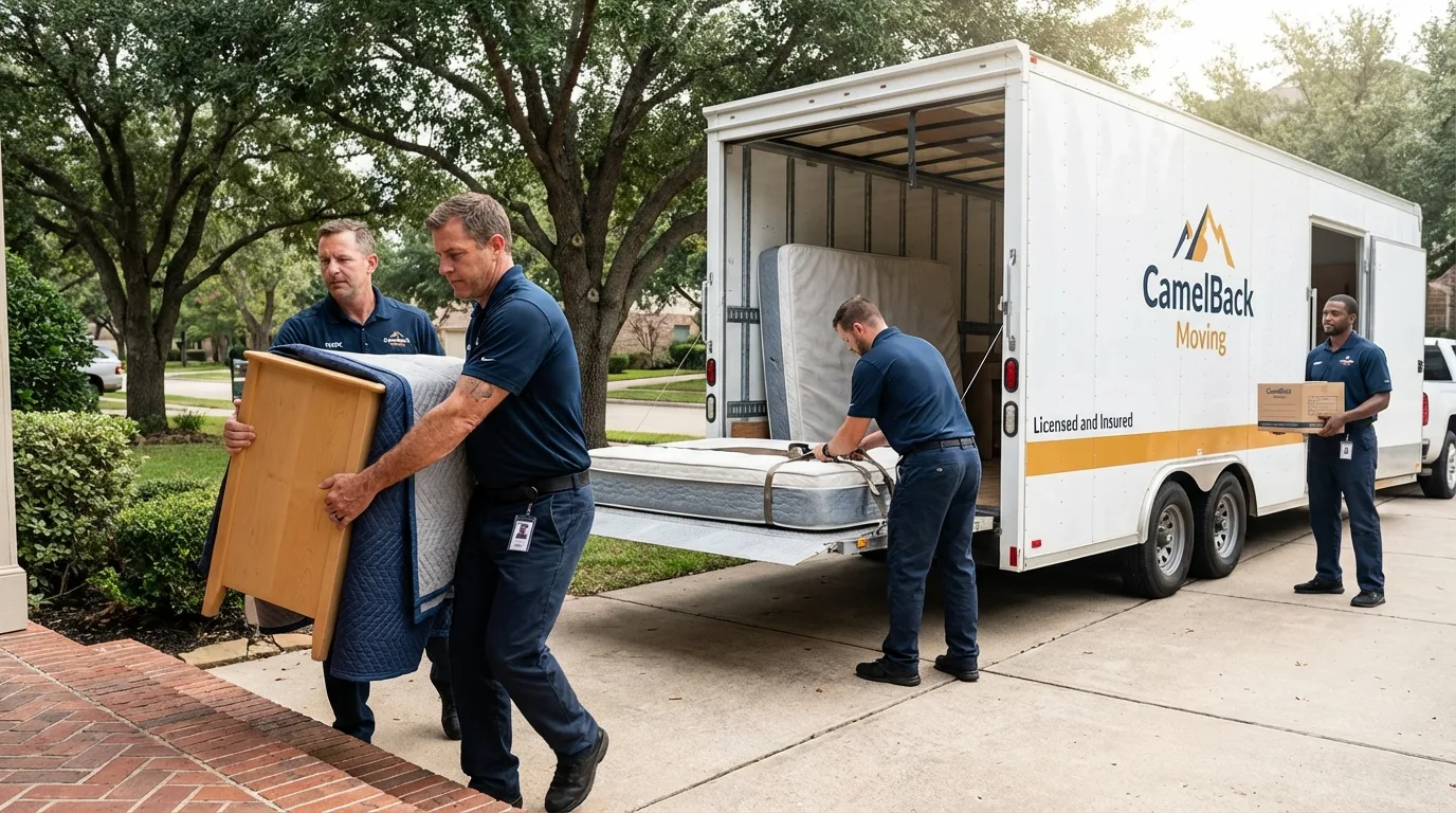 Crew loading residential truck for cross-state move from Forsyth, MT