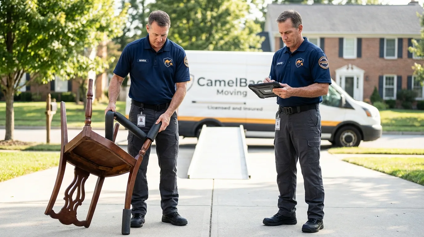 Movers inspecting furniture for damage prevention before loading in Forsyth, MT